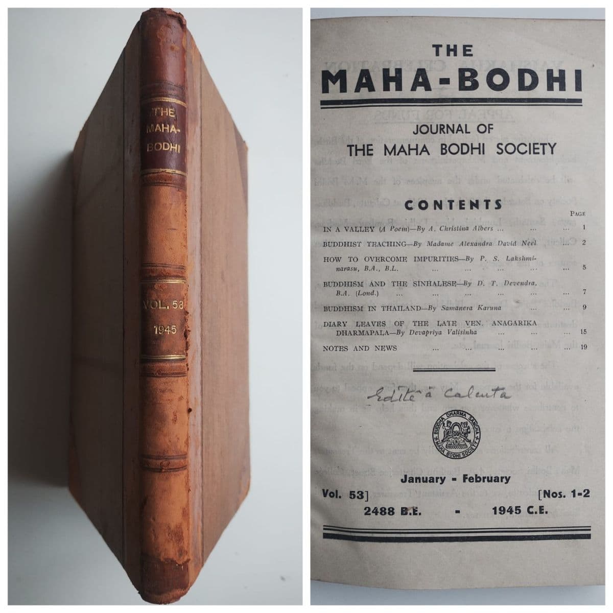 Budismo.THE MAHA-BODHI, volumen 53, año 1945 completo