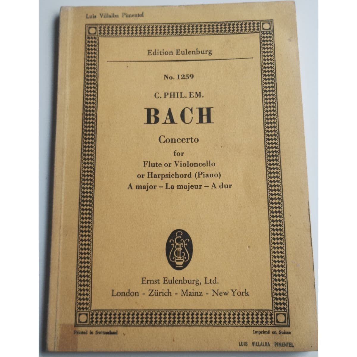 Libro Partitura Bach C.P. E. Concerto A Mayor — Carl Philipp Emanuel Bach , libro usado