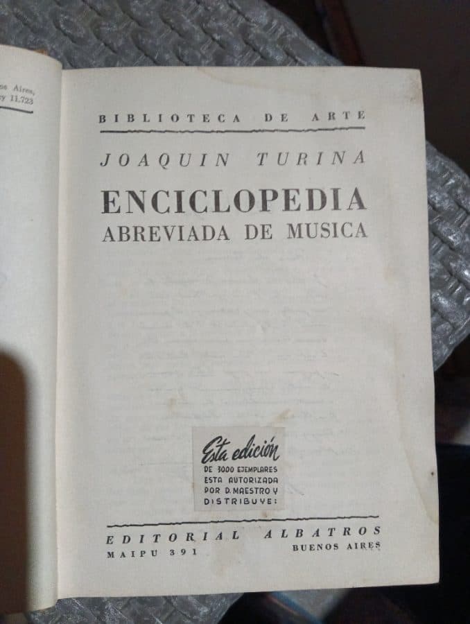 Enciclopedia Abreviada de Música — Joaquín Turina, libro usado