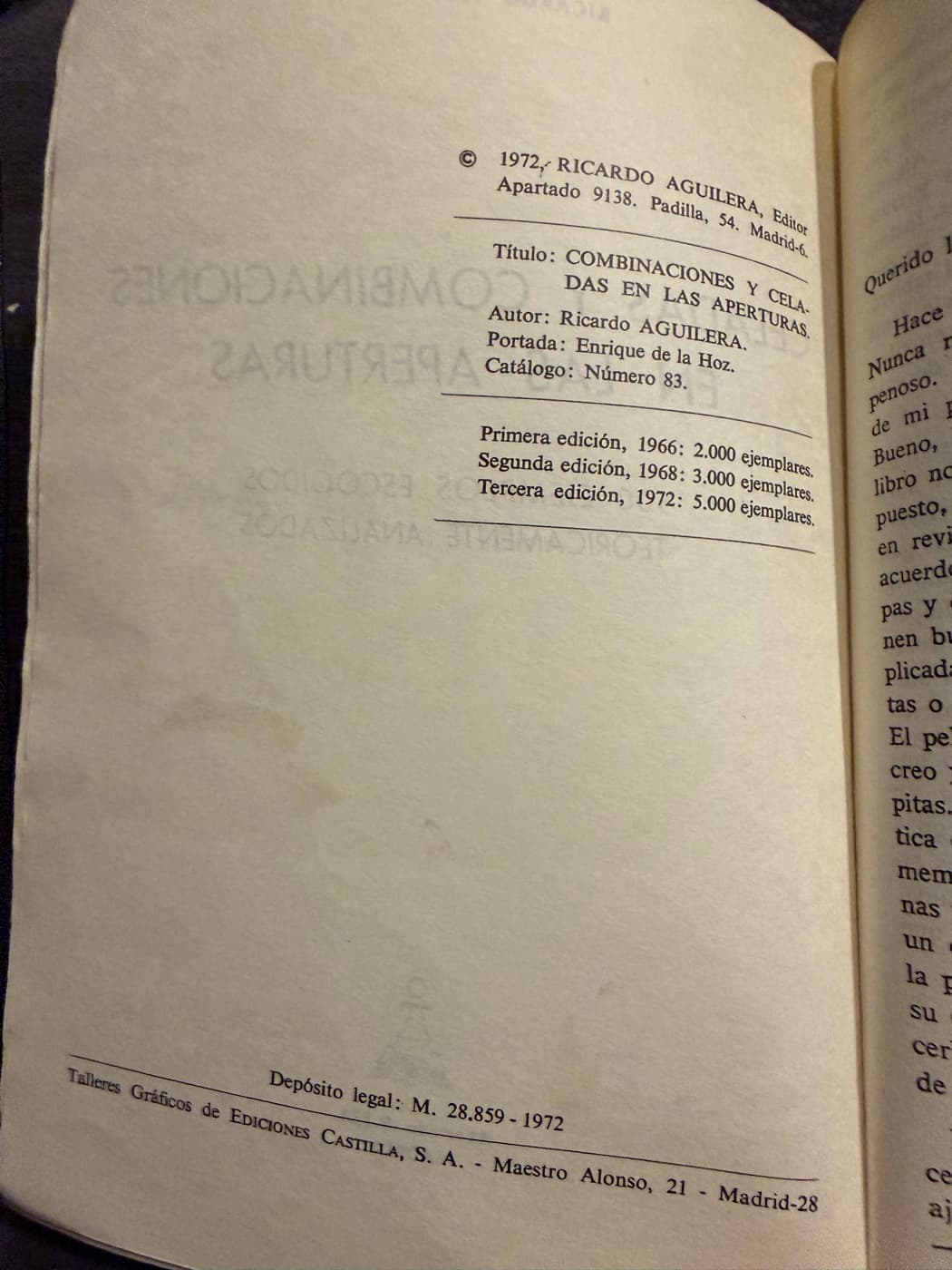 500 celadas y combinaciones en las aperturas (ajedrez) — Ricardo Aguilera, libro usado (foto 2 de 2)