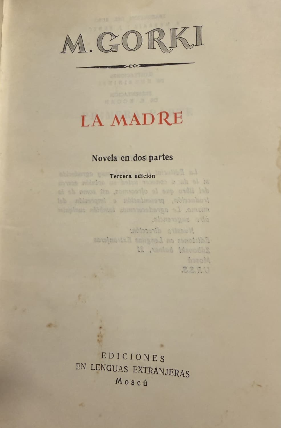 La madre — Máximo Gorki, libro usado