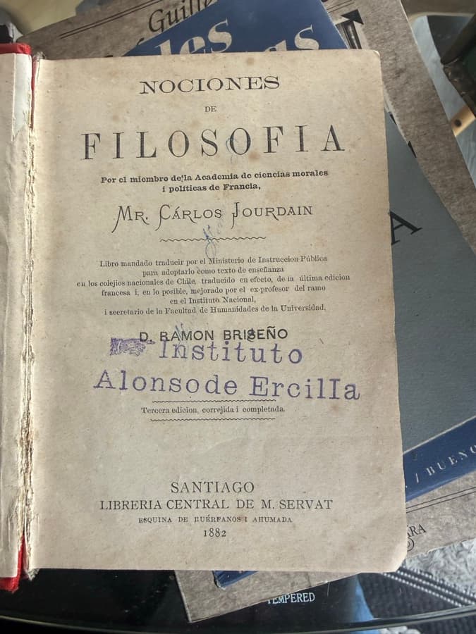 Nociones de Filosofía (Santiago, 1882) — Carlos Jourdain, libro usado (foto 1 de 4)