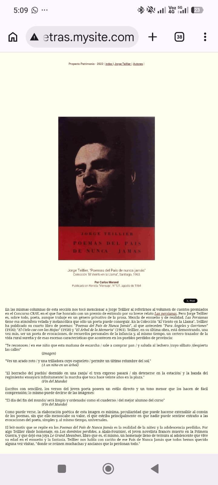 Poemas del País de Nunca Jamás — Jorge Teillier, libro usado