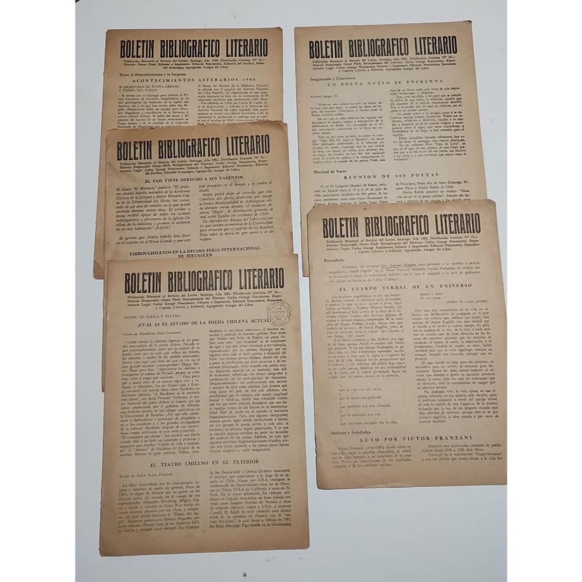 5 números Boletín Bibliografico literario Oreste Plath — Oreste Plath , libro usado