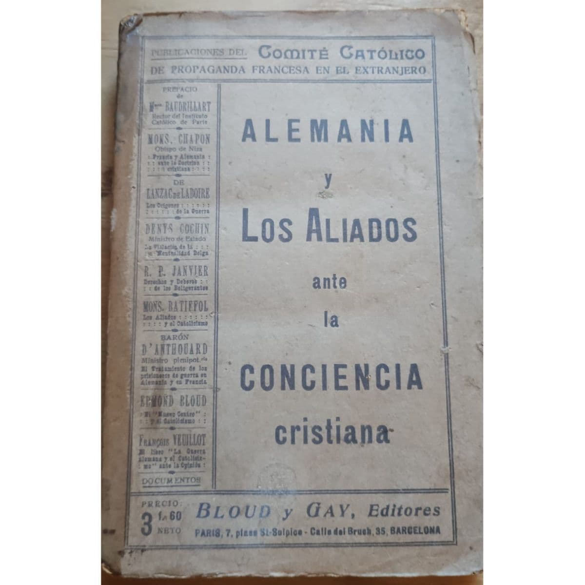 Alemanía y aliados ante la consciencia cristiana. Antiguo 1a guerra mundial 1915 — Comité católico , libro usado (foto 1 de 4)