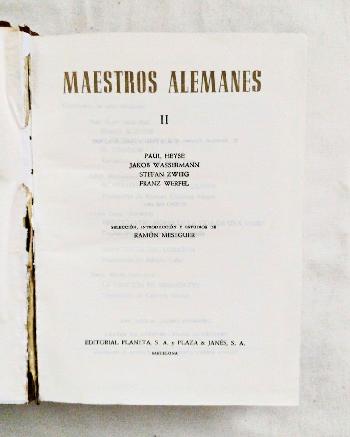 Maestros alemanes II. Paul Heyse, Jakob Wassermann, Stefan Zweig, Franz Werfel — Ramón Meseguer (ed.), libro usado (foto 2 de 2)